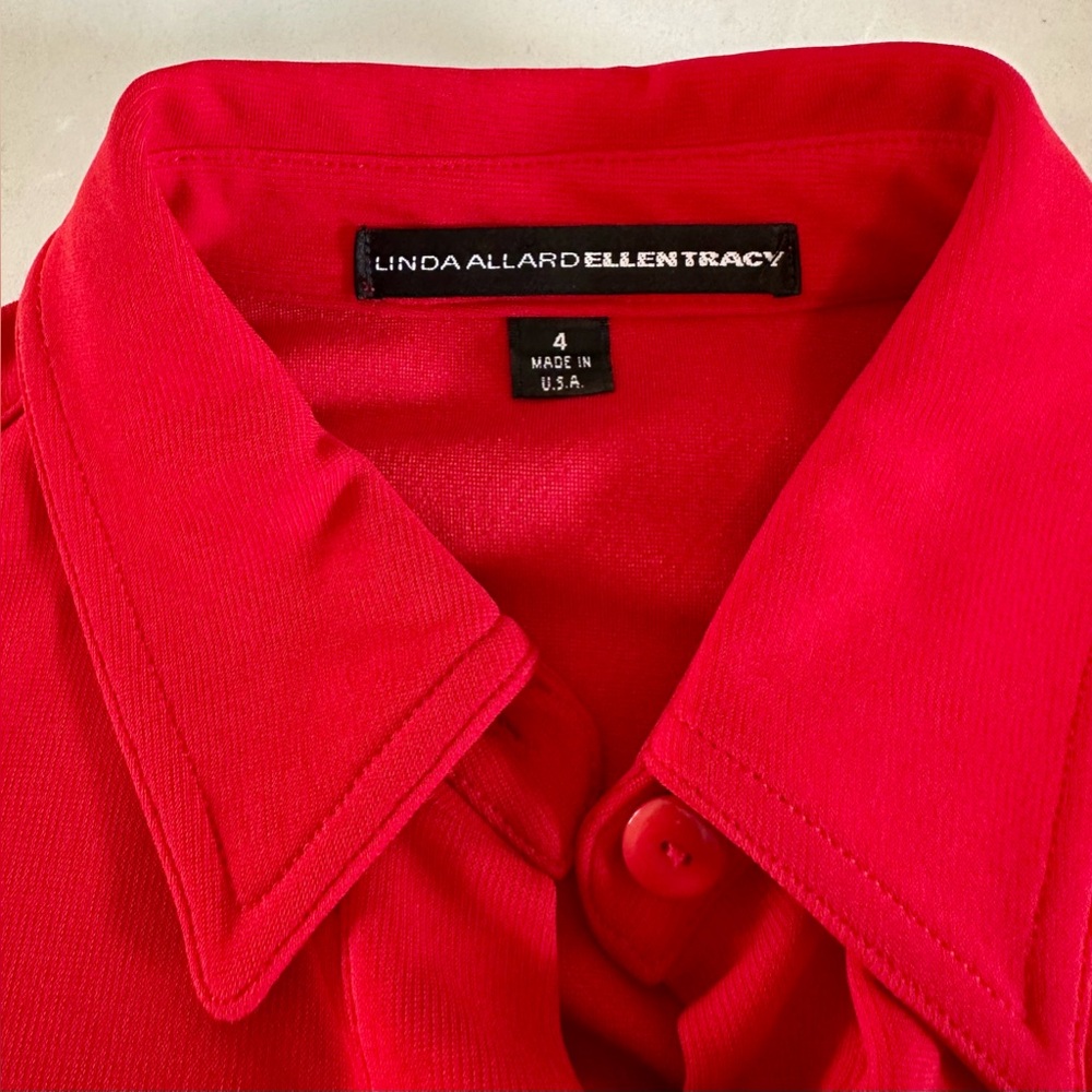 Linda Allard - Tracy Ellen - Vivid Red Jersey Knit Long-Sleeve Dress - EUC - 4 - Picture 8 of 13